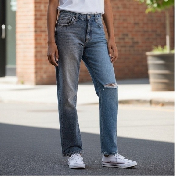 Kancan Premier Denim - Kancan Premier PR1010M High Rise Straight Leg Distressed Jeans Blue Size 1/24
